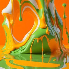 hyperrealistic soft focus melting bright lime and orange 3d paint for an experimental art exhibition in the style of Cinema 4D rendering