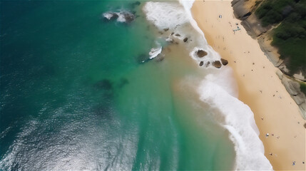 Wall Mural - An aerial view of the stunning blue water background from a drone, waves of the sea