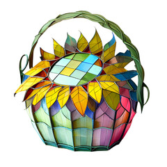 Wall Mural - beautiful stained glass big sunflower basket isolated on a transparent background