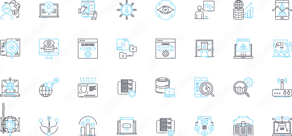 Market forecasting linear icons set. Prediction, Analysis, Trend ...