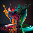 Fondo abstracto con detalle de liquido en diferentes colores en una salpicadura en movimiento