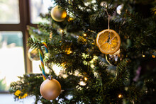 Homemade Christmas Tree Decoration On Plastic Pine Tree