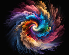 Magic Whirpool Spiral Of Color Paint Ink. Vortex Mix Of Cloud Splash Abstract Background. Colorful Swirl Blend Of Powder Smoke. Сreative Abstract Background Generative Ai.