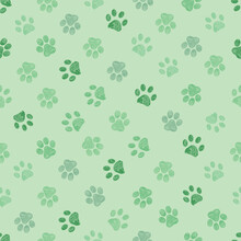 Green Colored Paw Prints Seamless Fabric Design