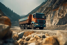 A Truck With A Body Filled With Rubble And Stones. Generative AI