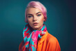 © Andrii  - Glamorous model with colorful hair. Generative AI