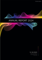 Wall Mural - Annual black paper minimalistic report cover template with colorful curves