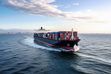 Wall Mural - International container cargo ship, freight transportation, shipping, nautical vessel, generative ai.