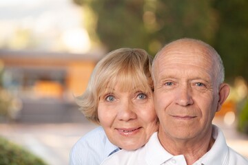 Sticker - Love happy old couple posing on outdoor