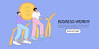 © KPstudio - Business team walking success ladder or steps banner, web page. High potential and company developement, growth. Concept of business success, leadership, innovation. Characters follow growing arrow.