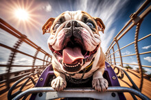 Generative AI Of Funny Bulldog Enjoying A Ride On A  Rollercoaster. 