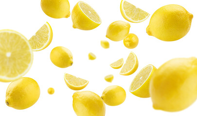 Wall Mural - Flying delicious lemon fruits, cut out