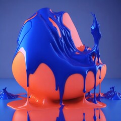 hyperrealistic soft focus melting bright Peach and royal blue 3d paint for an experimental art exhibition in the style of Cinema 4D rendering