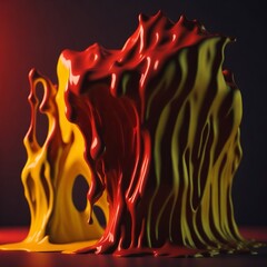 hyperrealistic soft focus melting Yellow and red 3d paint for an experimental art exhibition in the style of Cinema 4D rendering