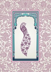 Wall Mural - peacock, feathers ,wedding card design, royal India	