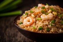 Fried Rice With Shrimp, Green Onions, And Soy Sauce