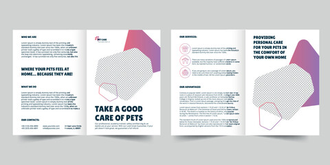 Wall Mural - Pet Grooming Care bifold brochure template. A clean, modern, and high-quality design bifold brochure vector design. Editable and customize template brochure