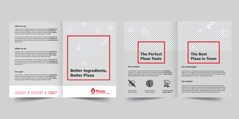 Wall Mural - Pizza bifold brochure template. A clean, modern, and high-quality design bifold brochure vector design. Editable and customize template brochure