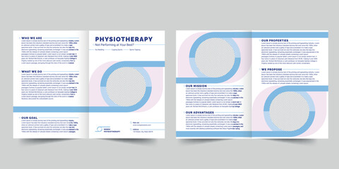 Wall Mural - Physiotherapy bifold brochure template. A clean, modern, and high-quality design bifold brochure vector design. Editable and customize template brochure
