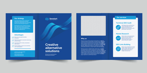 Wall Mural - SEO Agency bifold brochure template. A clean, modern, and high-quality design bifold brochure vector design. Editable and customize template brochure