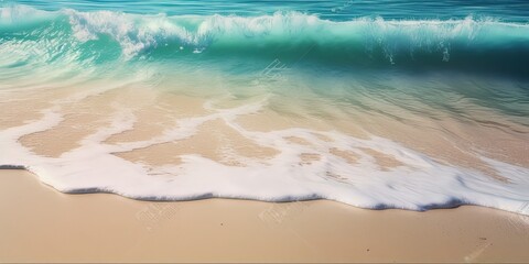 Canvas Print - Soft blue ocean wave on clean sandy beach by ai generative