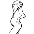 © Julia - woman silhouette. Minimalist illustration of a pregnant woman. The pregnant woman is drawn with black lines. Illustration for postcard, notebook, poster.