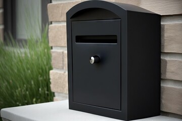 Poster - sleek and modern mailbox with keyhole in sleek black finish, created with generative ai