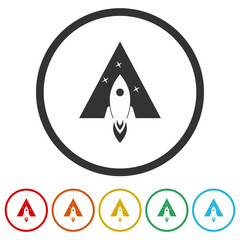 Wall Mural - Triangle rocket logo. Set icons in color circle buttons