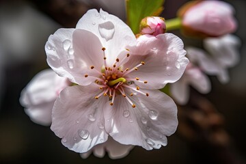 Sticker - close-up of cherry blossom bloom, with flower details visible, created with generative ai