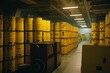 a storage facility, with a variety of containers and tanks for radioactive material, created with generative ai