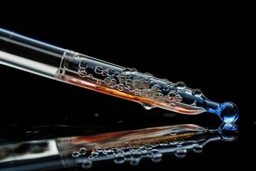 Sticker - close-up of pipette, with droplets of liquid on glass tip, created with generative ai