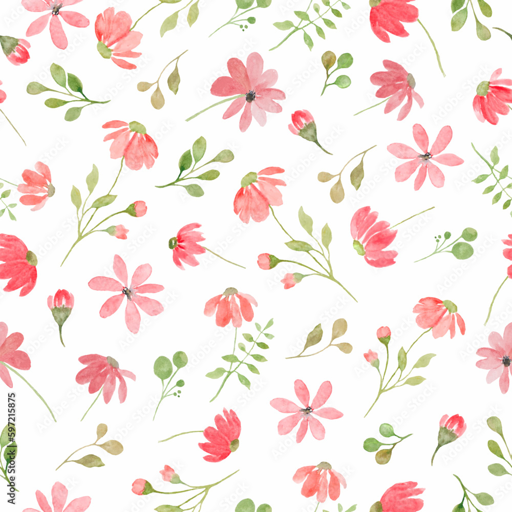 Watercolor floral seamless pattern with pink flowers. Hand drawn ...
