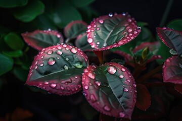 Sticker - close-up of neon plant with dew drops on the leaves, created with generative ai