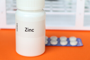 Canvas Print - Zinc pill in white bottle, pill stock