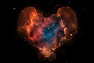 Wall Mural - heart nebula with silhouettes of ancient creatures from another universe, created with generative ai