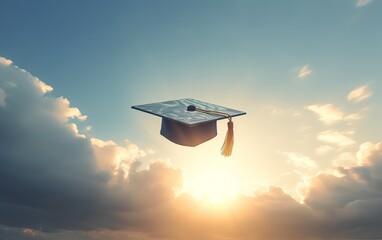 Graduation caps tossed in the air, capturing the moment they're suspended in motion