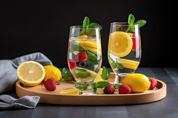 Wall Mural - refreshing fruit-infused water with mint and lemon slice, created with generative ai