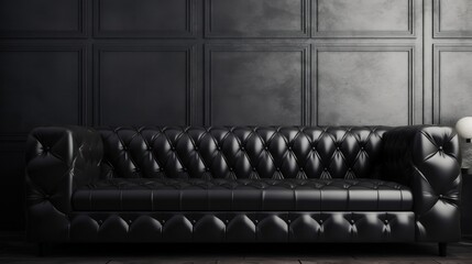 Black leather sofa where you long for every afternoon after a tiring day at work. Generative AI Technology 