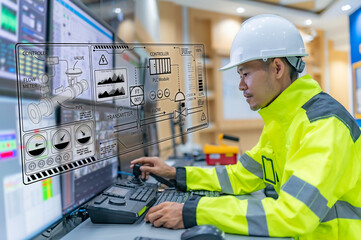 Engineer working at control room,Manager control system,Technician man monitoring program from a lot of monitor