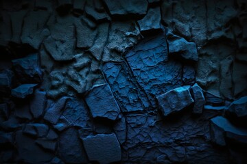 Fond de texture bleu marine foncé noir. Surface en béton rugueux. Mur de bâtiment ancien peint avec des fissures. Mur cassé, écrasé, effondré. Ai générative Fond de texture bleu marine foncé noir. Sur