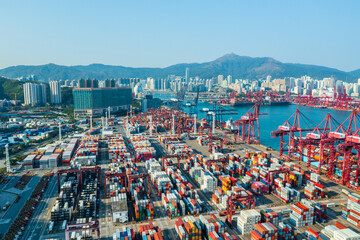 Canvas Print - Top view of Hong Kong cargo terminal port