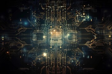 Abstract illustration of a computer circuit board, created with Generative Ai Technology