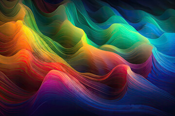 Wavy satin abstract background wallpaper. Rainbow colored digital art made with Generative AI