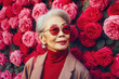 © Trinette Reed - Stylish senior Asian woman with rose colored glasses. Generative AI.
