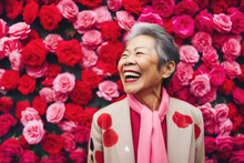 Happy Stylish Senior Asian Woman With Rose Colored Glasses. Generative AI.