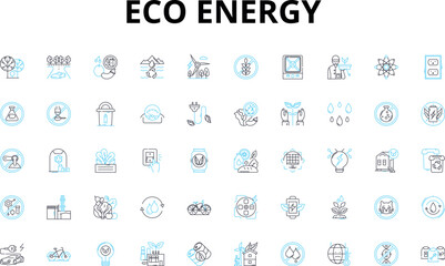  Eco energy linear icons set. Solar, Wind, Hydro, Geothermal, Biomass, Renewable, Sustainable vector symbols and line concept signs. Efficient,Green,Electric illustration Generative AI