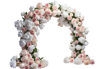 Arch of pink an d white climbing roses. Floral design. Wedding decoration. Illustration, detailed, isolated on white background. PNG, Generative AI