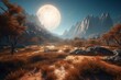 Unique landscape on faraway planet. Rendered surface of exoplanet. Generative AI