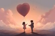 Love is in the Air: A Romantic Valentine's Day Artwork with a Little Girl and Little Boy