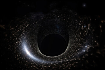 Wall Mural - black hole illustration in outer space. wormhole in universe. created with generative ai